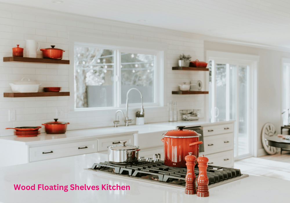 wood floating shelves kitchen